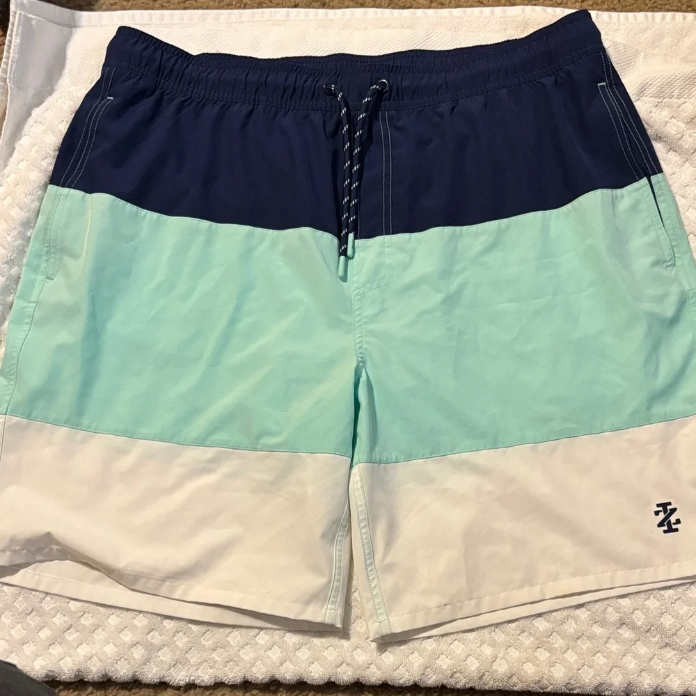Navy and‎ Aqua Men's Swim Trunks